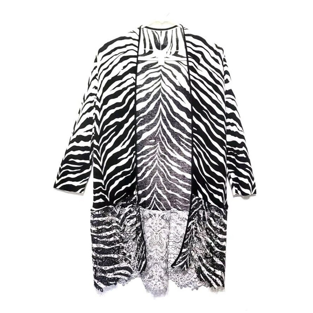 Chico's Zebra Lace Louisa Cardigan Sweater Womens Size 0 Open Front Black White